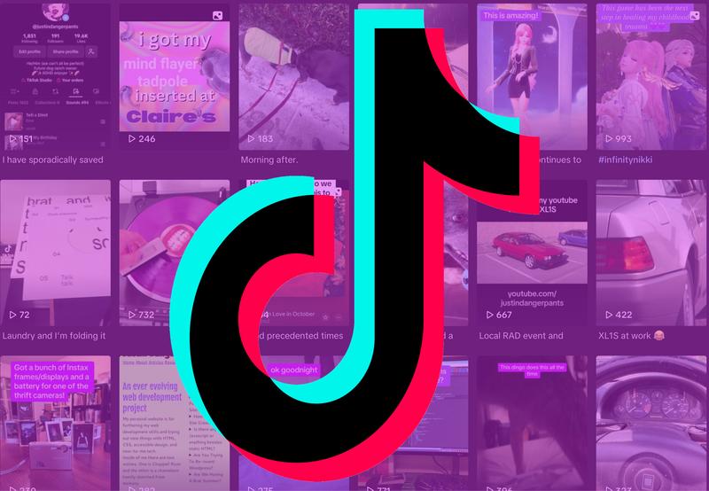 TikTok logo over grid of TikTok posts